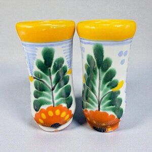Mexican Pottery Talavera Shot Glasses Hand Made Redware Tezmol Mexico Cups Set 2